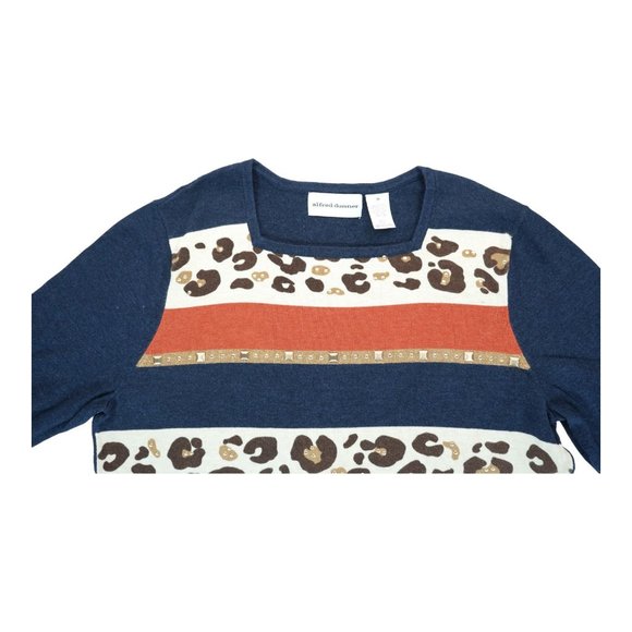 ALFRED DUNNER Womens Size Medium 3/4 Sleeve Animal Print Studded Sweater Top - Picture 3 of 4